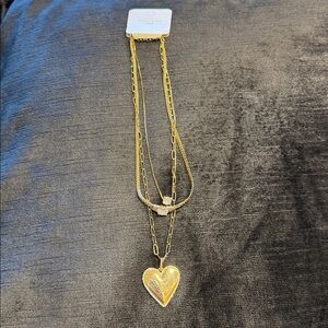 Treasure Jewels Gold 3-Strand Heart w/ Pave Pendant Necklace w/ CZ NWT